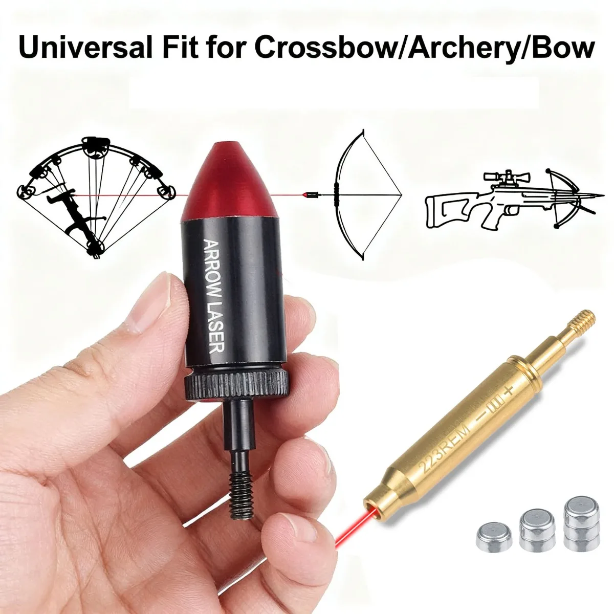 BoreSighter láser para arco y ballesta con mira de punto rojo para colimar precisión