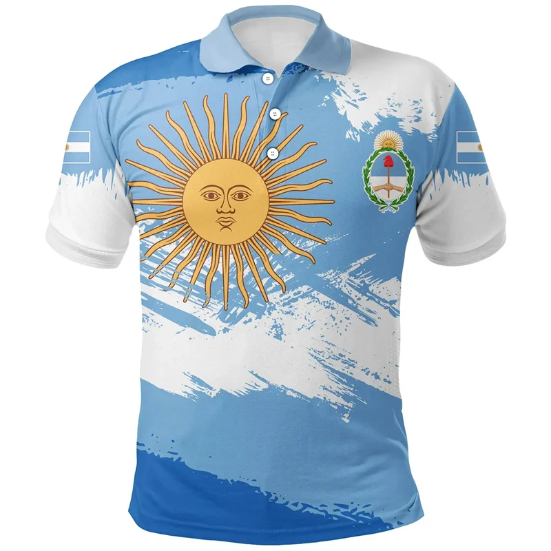 Argentina Flag Map Graphic Polo Shirts For Men National Emblem 3D Print Tees Fashion Oversized Tops Sport Lapel Short Sleeves