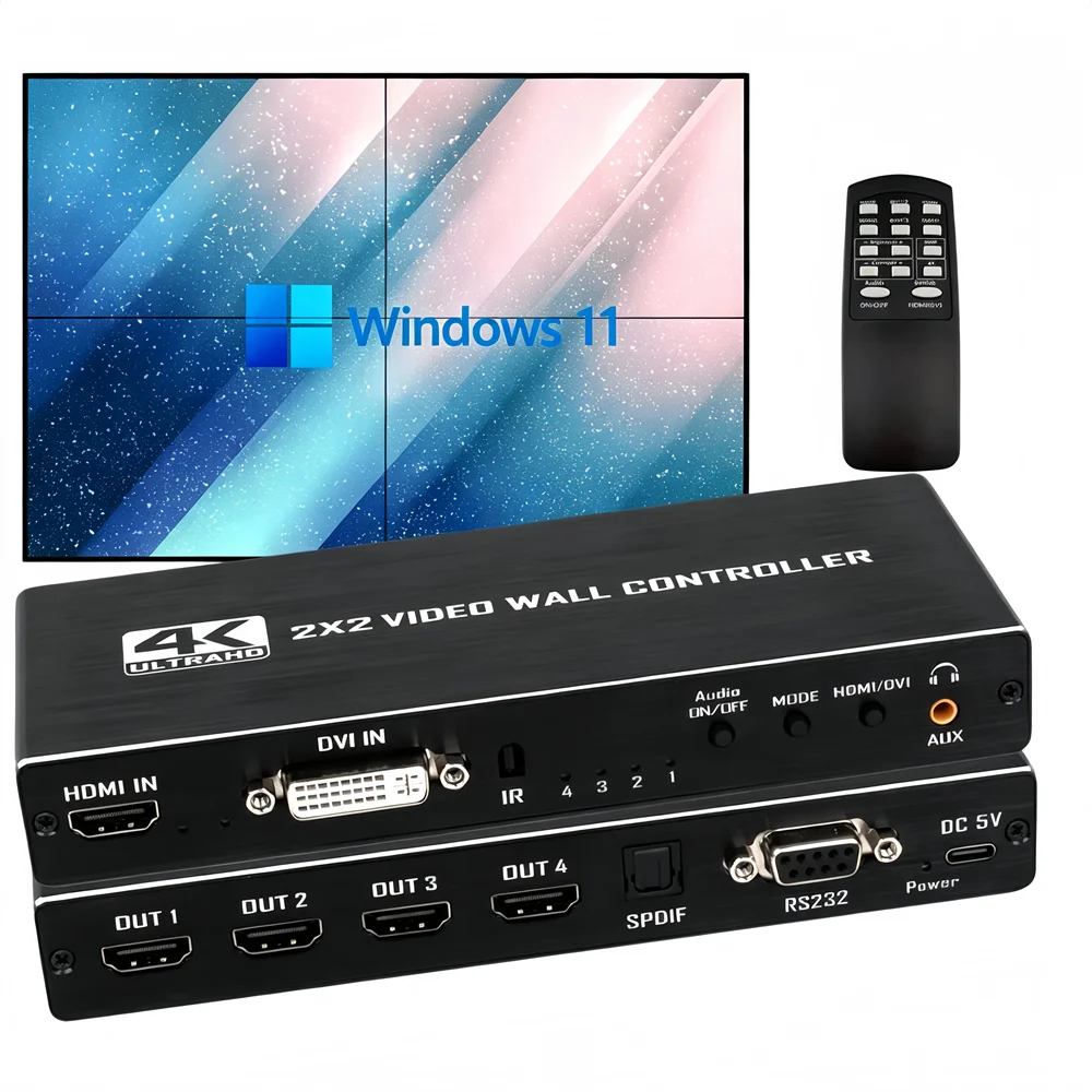 4K 2x2 Video Wall Controller Processor 1x2 1x3 1x4 2x1 3x1 4x1 DVI HD video wall controller TV Video Stitching Wall Processor