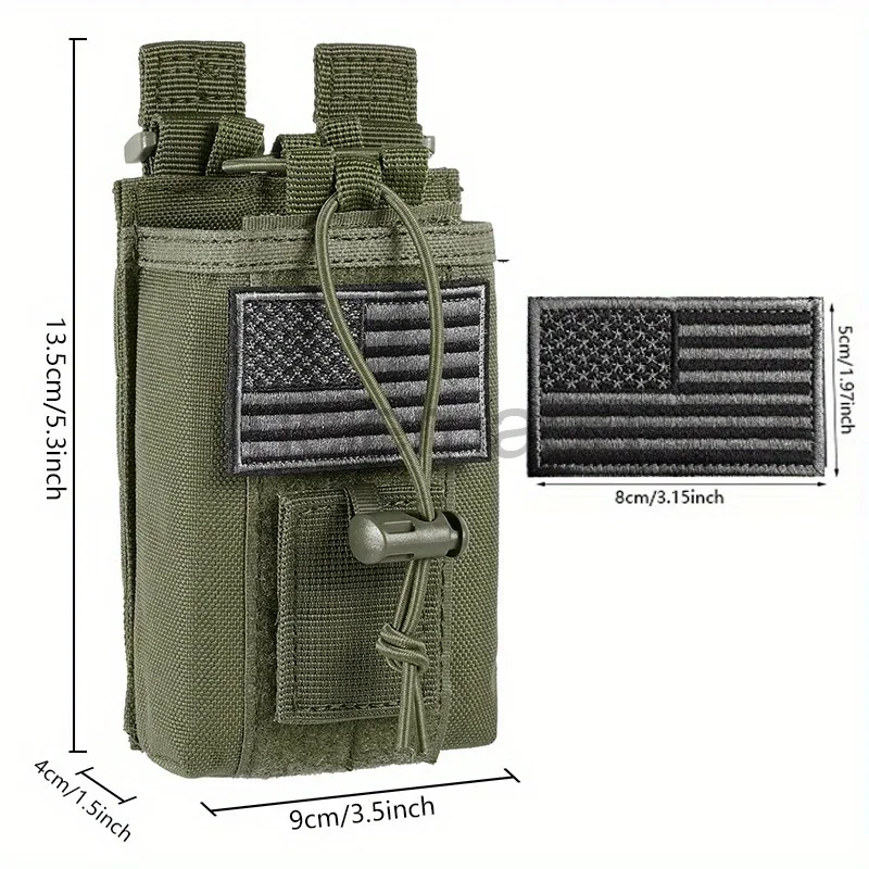 1000D Nylon Tactical Walkie Talkie Pouch Bag with Flag Portable Interphone Holster Molle Radio Carry Bag Camping Waist Pack