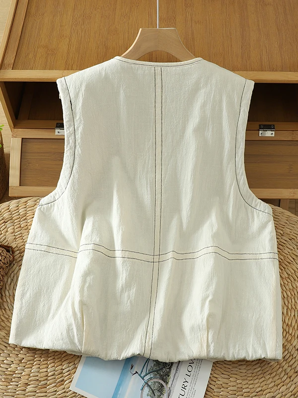 Frauen Winter Neue Leinen Baumwolle Jaet Lose Casual Künstlerische Verdickte Oberkörper Baumwolle Gepolsterte Weste Pendeln Sle runde Ne...