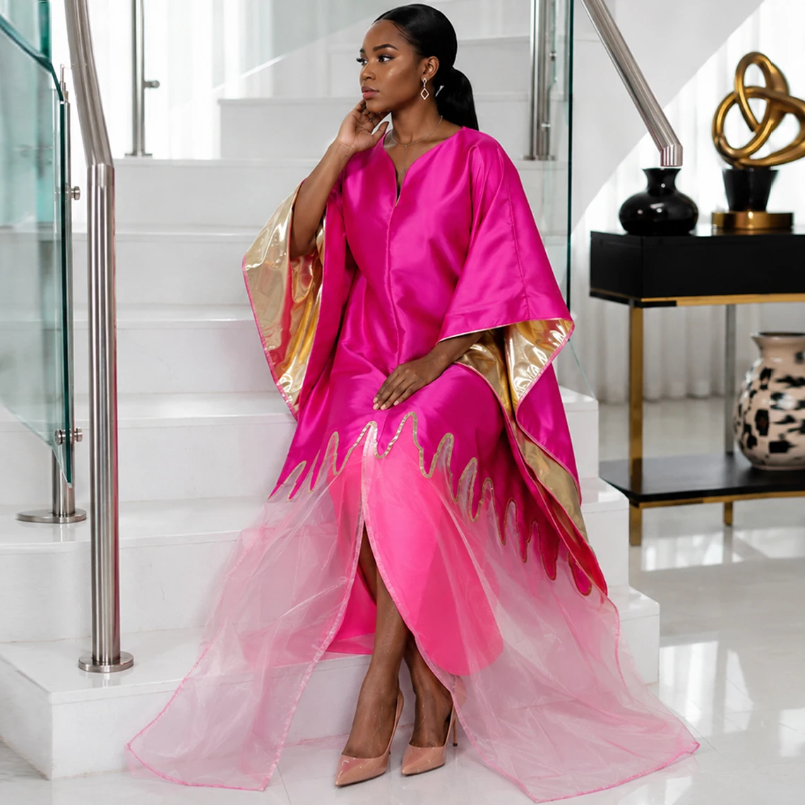 Rose Red 2pcs Middle East Brocade Boubou Dress With Lining African Dashiki Nigeria Red Bride Wedding Mesh Muslim Long Robe