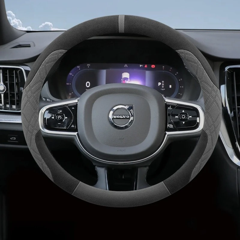 Ultra‑Thin Suede Car Steering Wheel Cover For Volvo S60 S80 S90 XC40 XC60 XC90 Anti‑Slip Snug Fit 15Inch Interior Accessories
