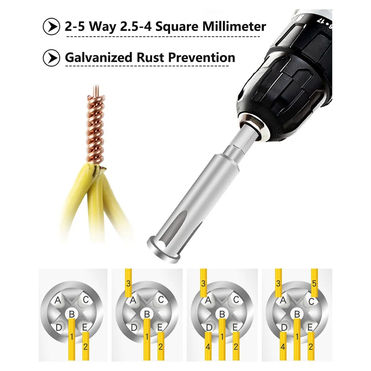 2Pcs Wire Twisting Tool 1/4Inch Hex-Shank Electrical Cable Wire Stripper and Twister Wire Stripping Tool WireNut Twister