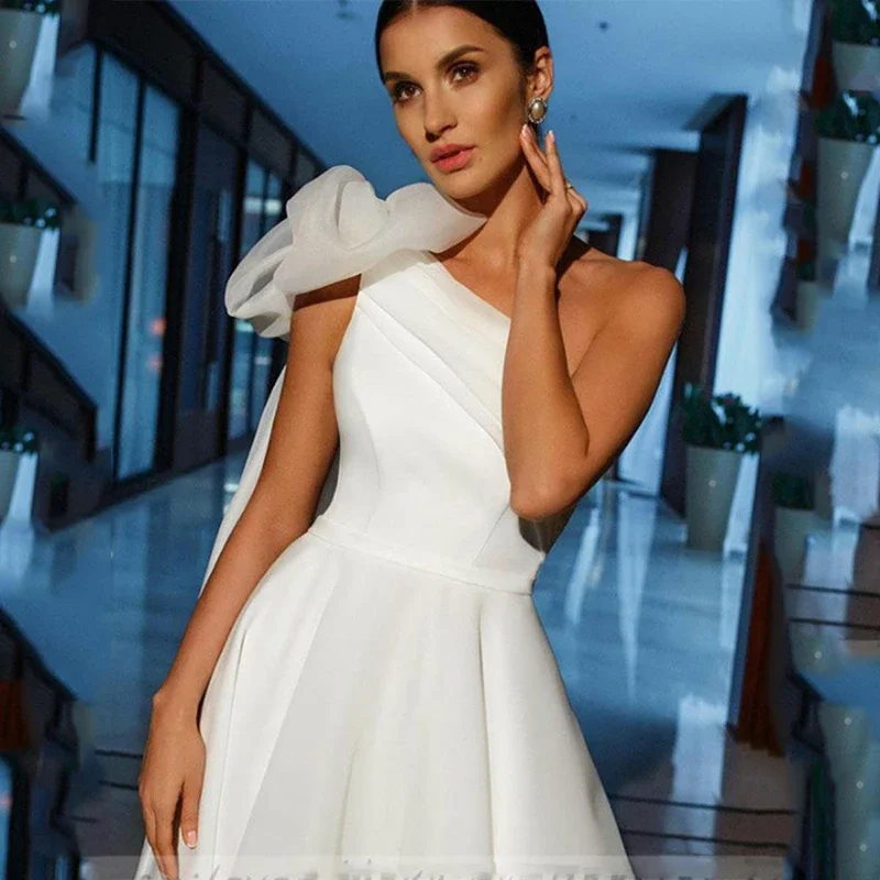 French Elegant One-Shoulder Wedding Dresses for Bride Elegant Trailing Long Prom Evening Guest Party Women Dress Formal vestidos