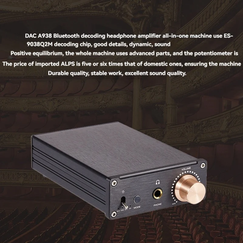 DAC A938 Bluetooth Decoder Hifi Decoder Amplifier Audio Headphone Amp Decoder Hifi Home Stereo Speaker Receiver