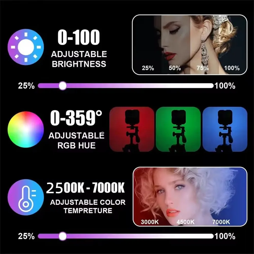 

Мини-RGB заполняющий светильник для горячего башмака, светодиодная портативная атмосферная лампа для живой фотографии, мобильная камера с регулируемыми карманными светильниками