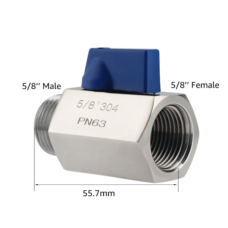 Mini Ball Valve,G 5/8 inch 304 Stainless Steel Water Flow Control Male x Female BSP Threaded Shut-Off Drain Valves For Homebrew