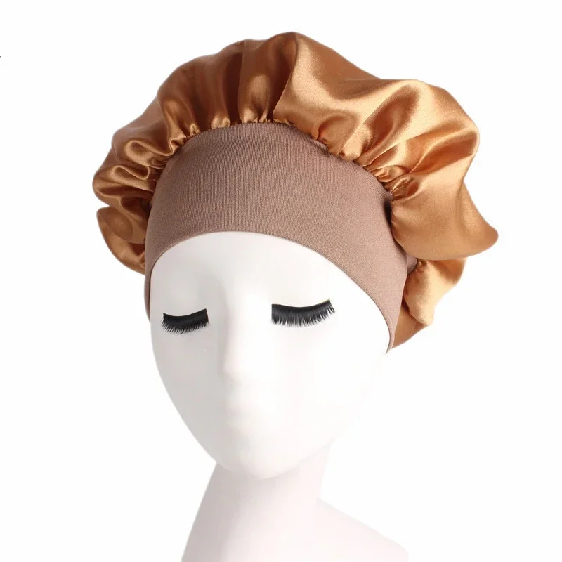 Chapéu de dormir monocromático de cetim para mulheres, gorro elástico alto, touca colorida, boné reutilizável, acessórios para cabelos, 1pc