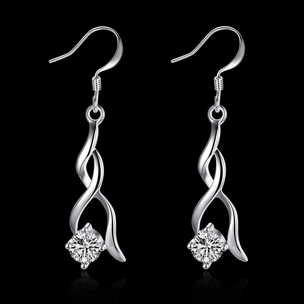 

High quality 925 Sterling Silver Earrings fashion Jewelry elegant Woman crystal Drop earrings Christmas Gifts