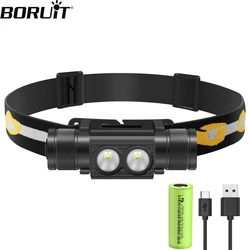 BORUiT LED MINI ไฟหน้าที่มีประสิทธิภาพ 2000lm ไฟหน้า 18650 หัวชาร์จไฟฉายกันน้ําแคมป์ล่าสัตว์