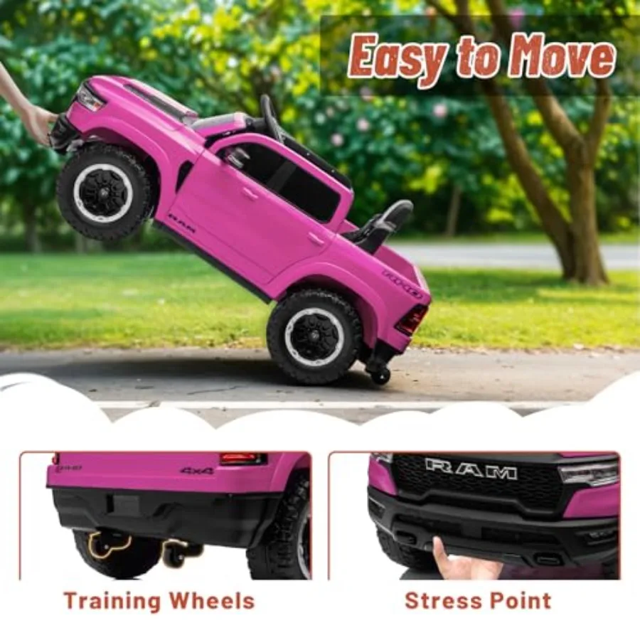 라이센스 받은 램 1500 전동차, 4-8세 어린이용, 리모컨 포함, 배터리 구동, 자동차 키/기어 선택기 포함