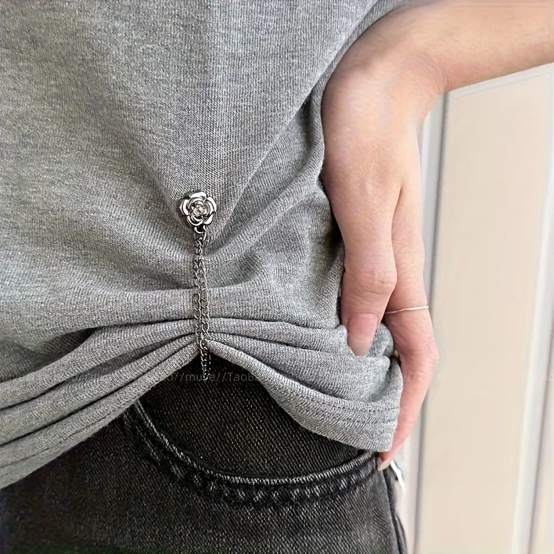 3pcs Sliver Magnetic Adjustable Trouser Legs Clips For Pants Pin Retractable Fixed Leg Pants Loose Button For Jeans Cardigan