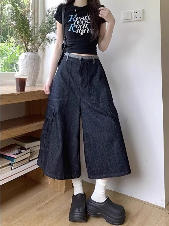 

Ретро джинсы с высокой талией и карманами, женские, весна 2026, новая модная коллекция, темные, прямые, универсальные брюки-трубы