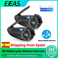 EJEAS Q8 Motorcycle Helmet Headset Mesh3.0 + Intercom 6-Riders Distance 1000M Waterproof 5G/4G/3G/ Mobile Network Interphone
