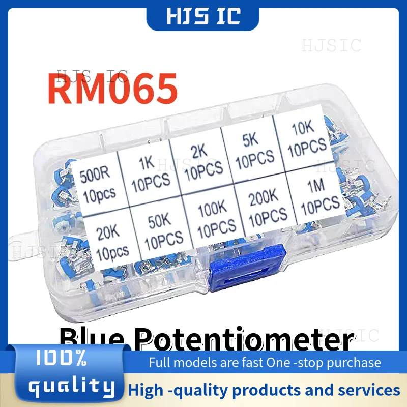 100pcs/Box RM065 Potentiometer Adjustable Resistor Kit 500R - 1M Ohm Multiturn Trimmer Potentiometer Set Variable Resistors Kit