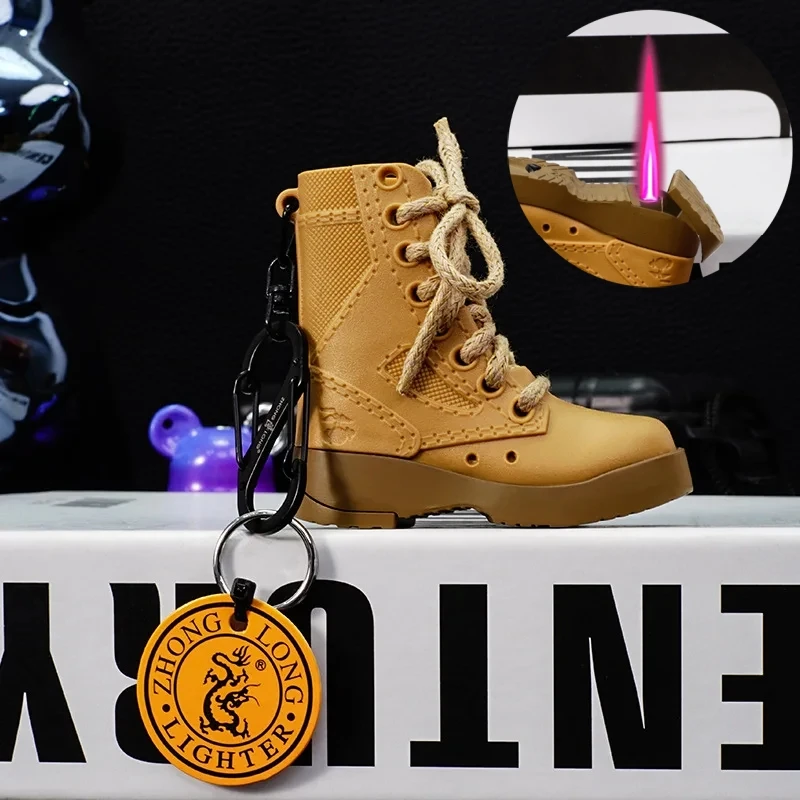New Multifunctional Mini Boot Shaped Inflatable Lighter Beer Bottle Opener Keychain Windproof Jet Flame Lighter Men's Gift