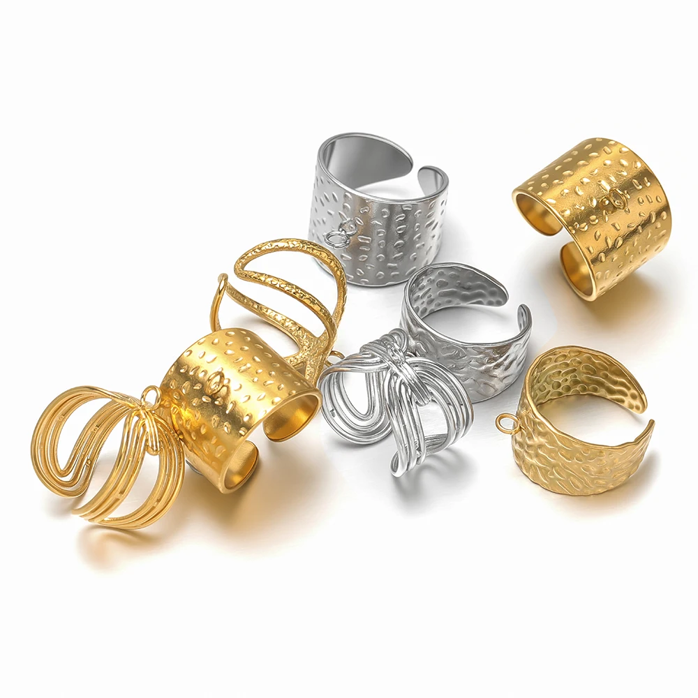 5pcs Stainless Steel Pvd Gold Adjustable Open Rings Settings Geometry Wide Chain Ring Base for DIY Jewelry Making Accessories image 5