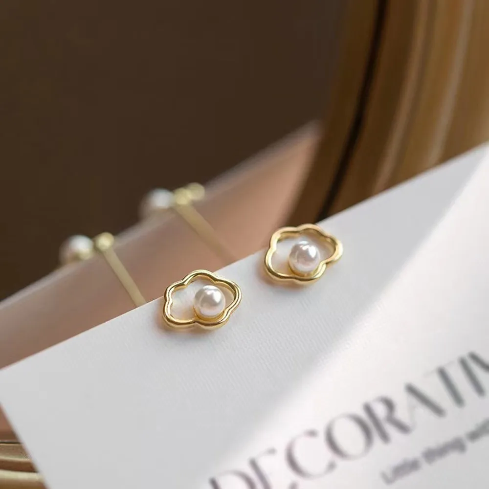 DIY Pearl Accessories S925 Sterling Silver Earrings Empty Gold Silver Earrings Female Fit 5-6mm Beads E084