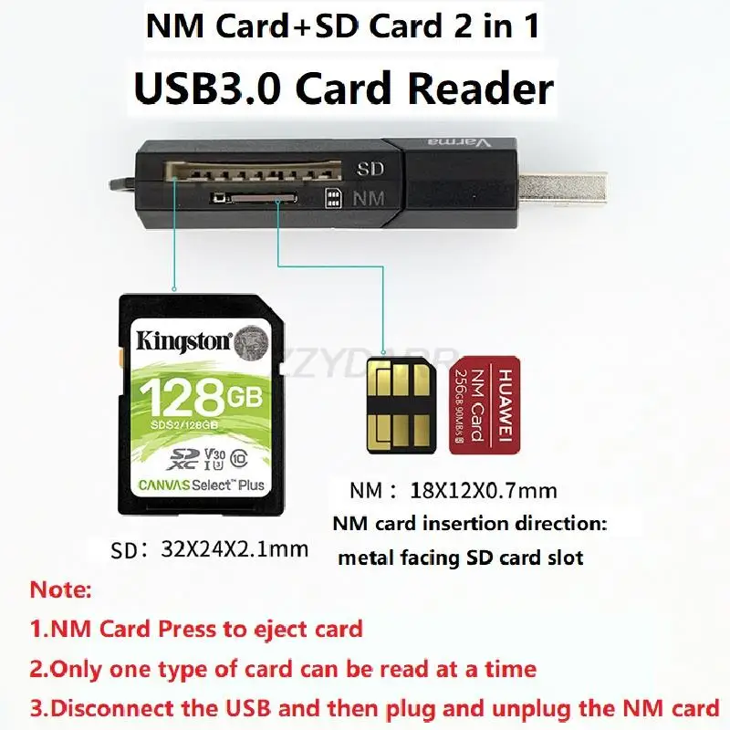 New USB3.0 NM Card Reader 2 in 1 Nano Memory Card& SD Card Reader Portable USB Flash Memory Card Adapter for Huawei Honor Laptop