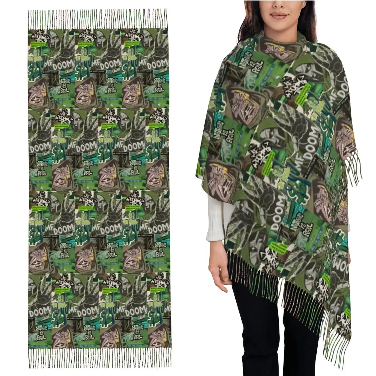 

Американский рэпер MF Doom Mad Villain, шарф музыкального художника, шарфы с кисточками для женщин, шали и накидки, длинная осенне-зимняя шаль