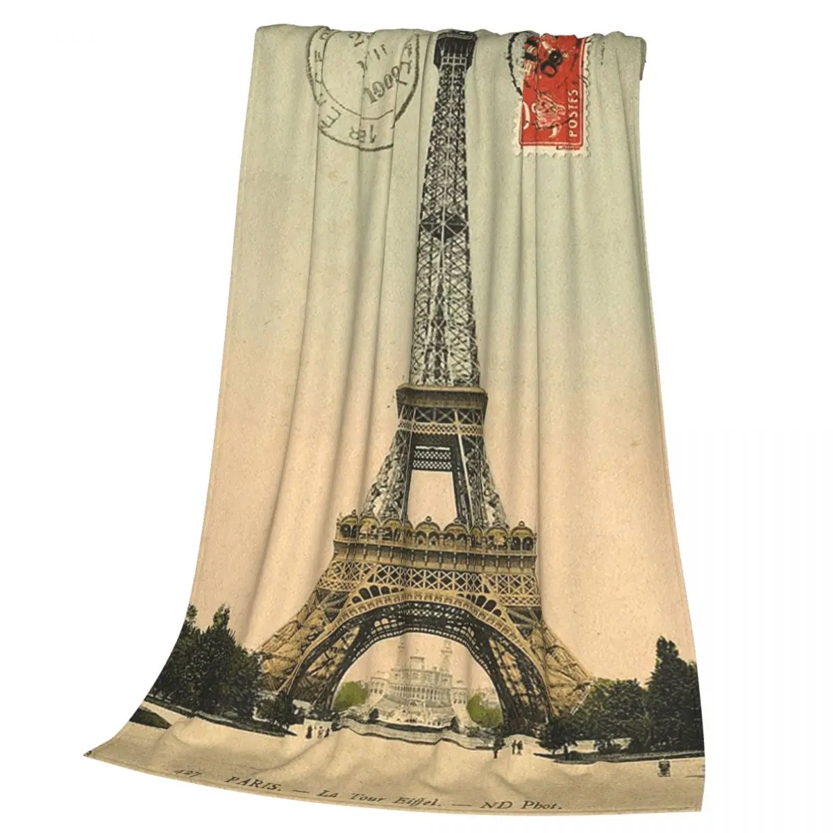 Eiffel Tower Vintage French Postcard Blankets Soft Warm Flannel Throw Blanket Plush for Bed Living room Picnic Travel Home Sofa