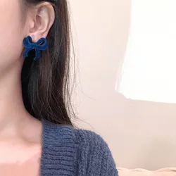 French New Stud Earrings Red Velvet Alloy Bowknots Sweet Velvet Earrings Jewelry Accessories Gift