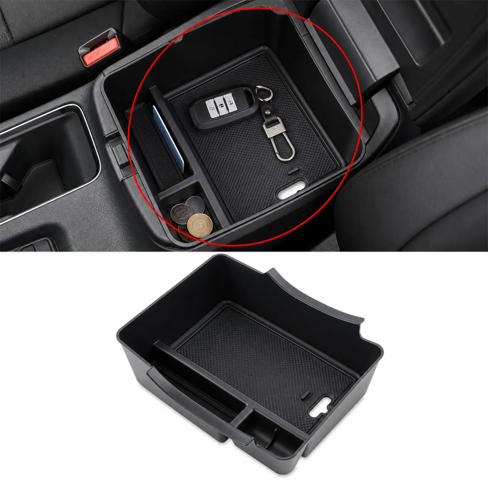 Central Armrest Storage Box Black Plastic Organizer Car Interior Accessory for Honda HRV 2022 2024