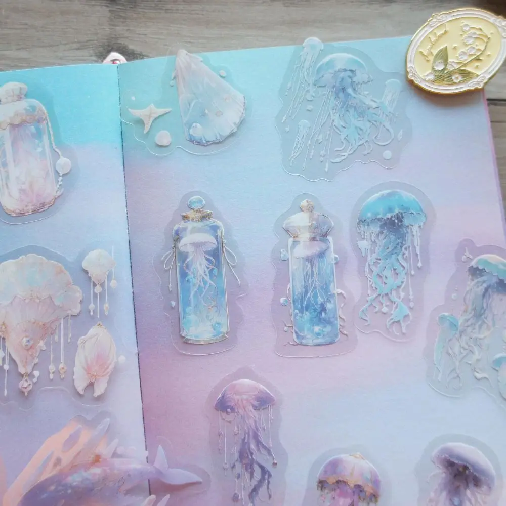 38pcs Watercolor Tropical Jellyfish Style Transparent Sticker Scrapbooking DIY Gift Packing Label Gift Decoration Tag