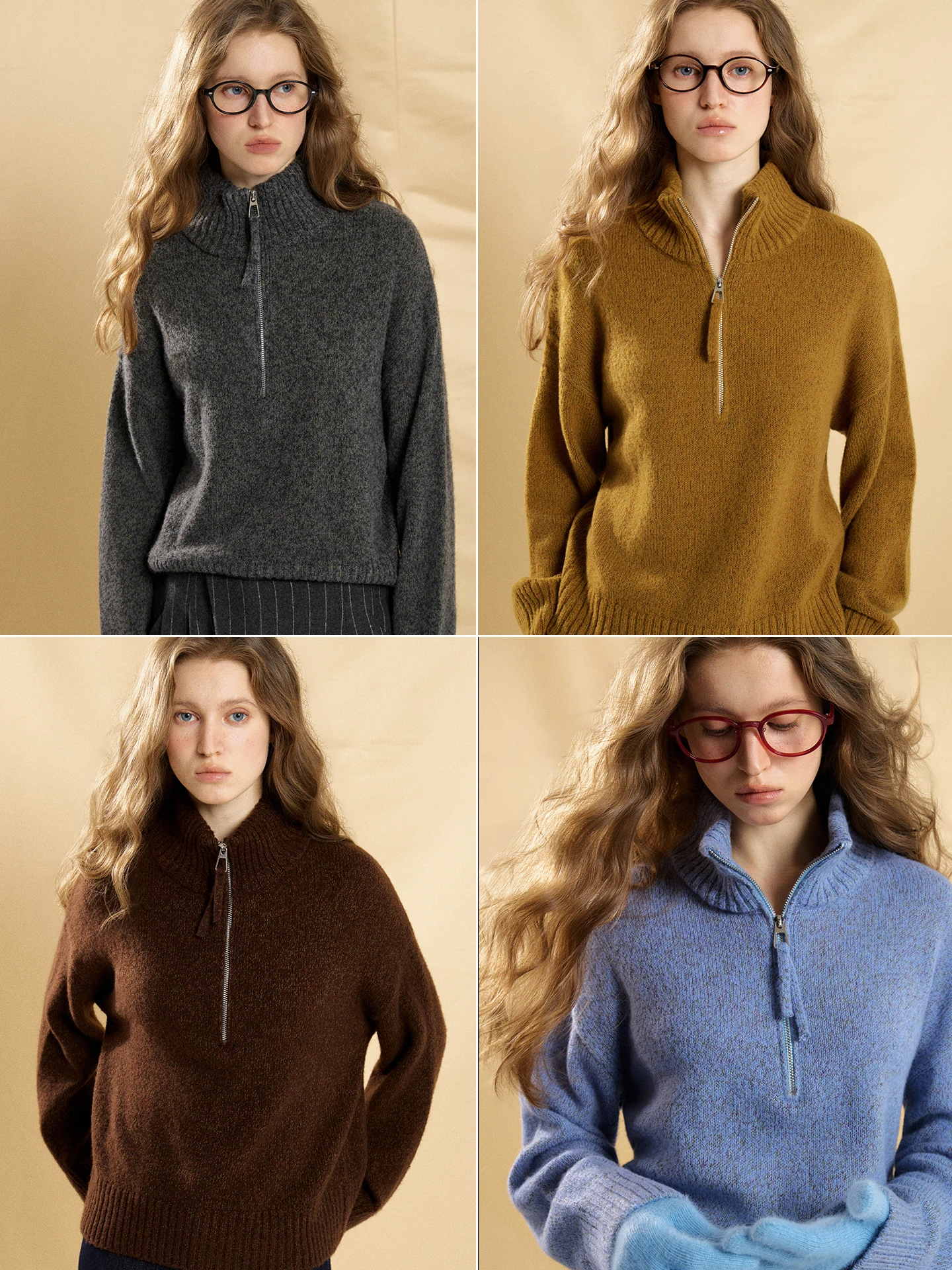 

Casual Commute Full Wool Floral Knit High Collar f Zip Sweater Women's Autumn Winter New Candy Color Skin-friendly Knitwea...