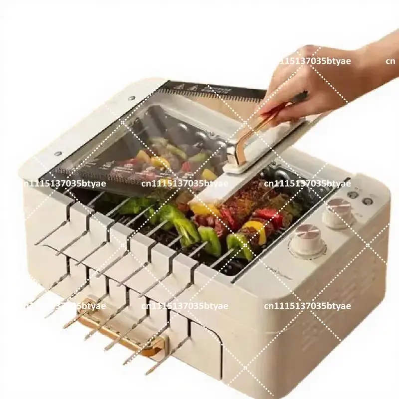 3-in-1 Electric BBQ Grill Automatic Rotating Skewers Machine Indoor Smokeless Kebab Rotisserie 2000W Easy Clean