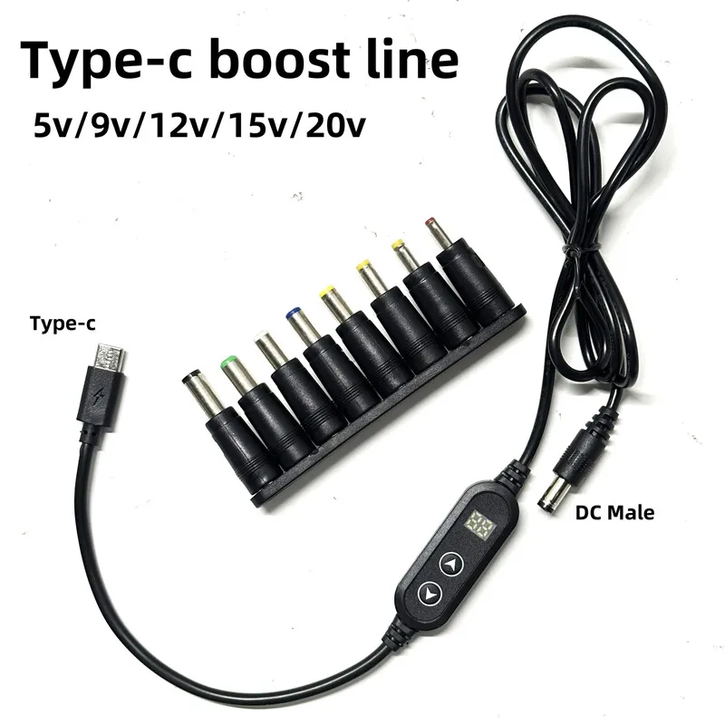 

USB C to DC Power Boost Cable With 8Pcs Different DC Plug 5V/9V/12V/15V/20V Type C To DC Boost Converter Cable Adapter