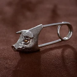 Retro Brass  pig shape Brooch  pighead  Pin Animal series Pendant Key Chain Bag Hanging Exquisite Handmade Accessories