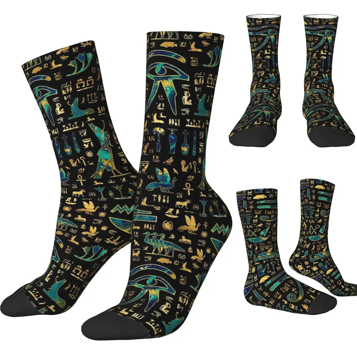 Chaussettes en forme de Hiéroglyphes éma ens des Prairies pour hommes et femmes, motif œil d'Horus égyptien heureux et drôle, nouveauté printemps, été, automne, hiver, cadeaux