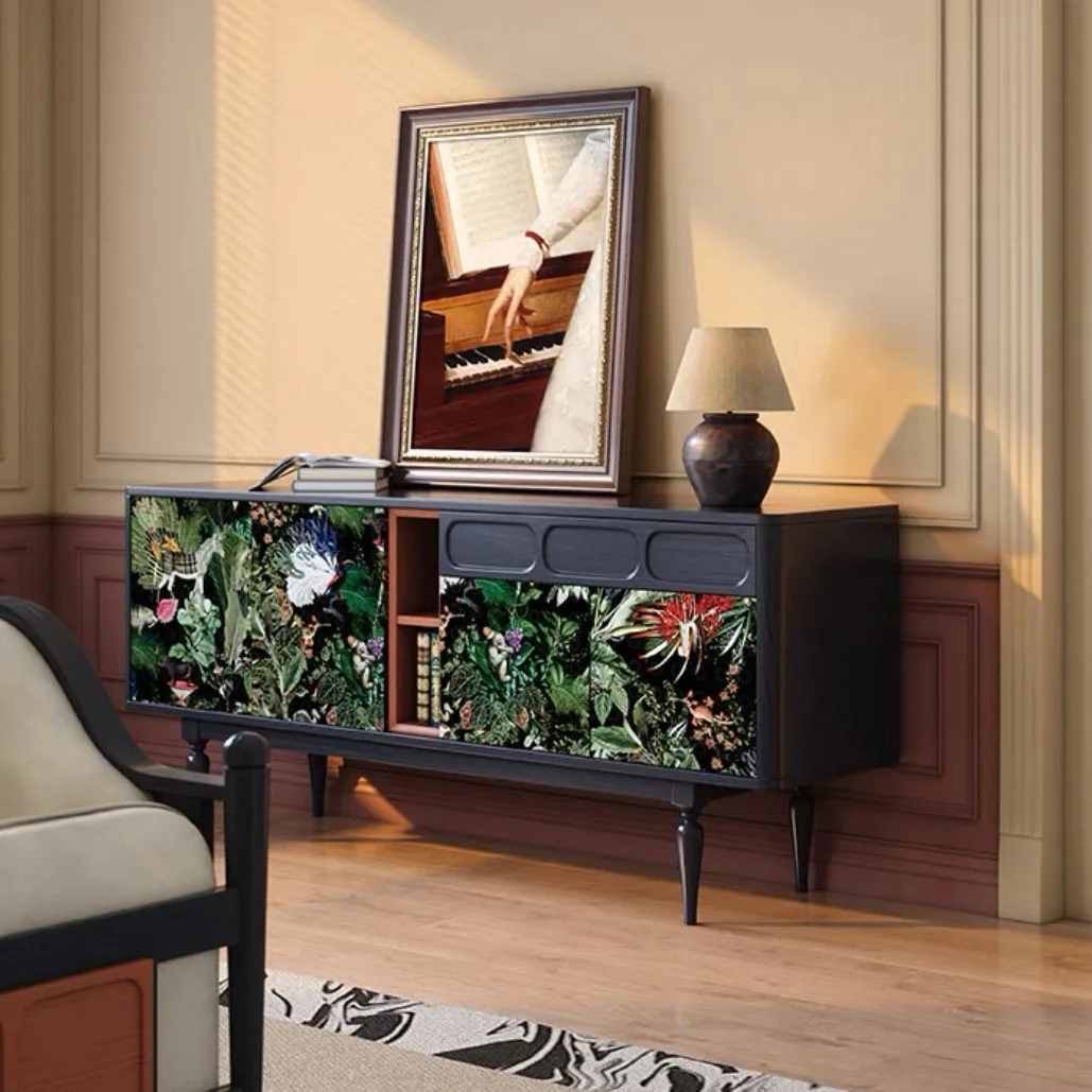 مدخل جانبي لغرفة المعيشة وغرفة الطعام الفرنسية القديمة، وخزانة المدخل، وخزانة جانبية عتيقة بلونين