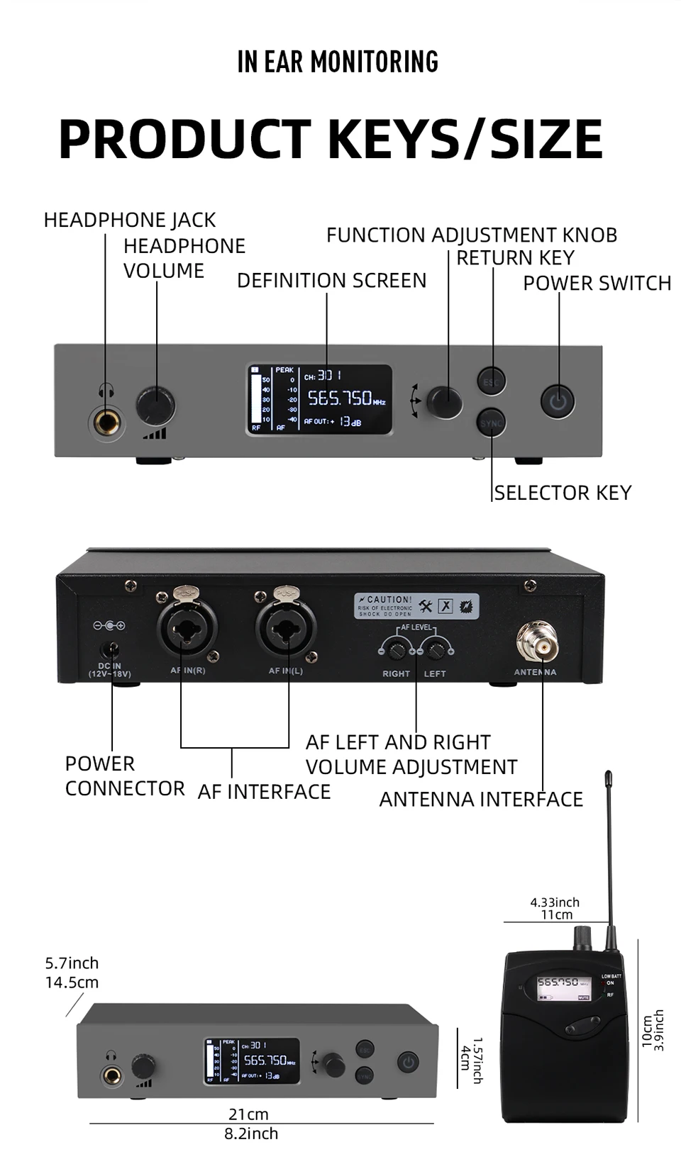 Paulkitson G5.1 PRO Kabelloses In-Ear-Monitoring-System IEM Kabellose Bühnenrückführung UHF LCD-Anzeige XLR-Eingang für Sänger, Bands und Bühnen – Detail 11