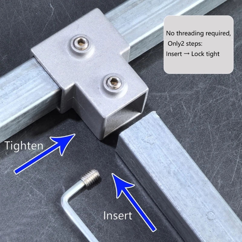 Q9QF Multipurpose 20x20mm Square Tube Adapter Connector Accessories Aluminum Alloy 3 Way Elbow Pipe Fitting Easy to Install