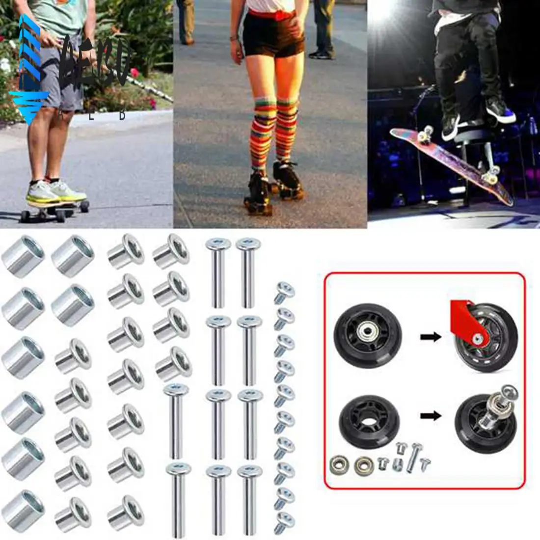 

AEB0-Inline Skate Axle Spacer Screw,Skate Wheel Bearing Spacer,Roller Skate Replacement Parts With Axle&Axles Screws&Wrench