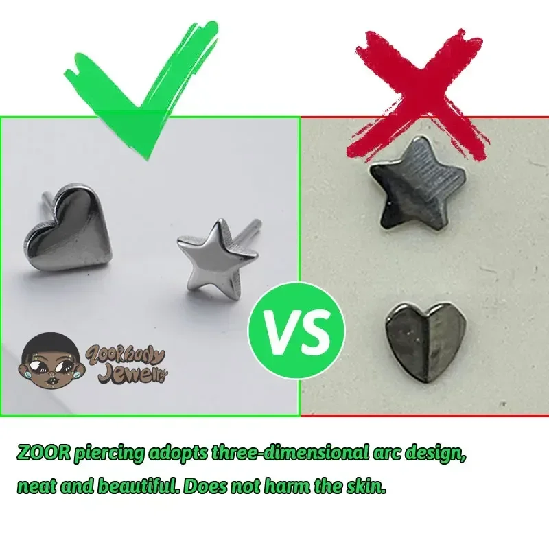 ASTM F136 Titanium Heart Threadless Push Pin Piercing 16G Star Pin end Threadless Ear Cartilage Helix Tragus Stud Body Piercing