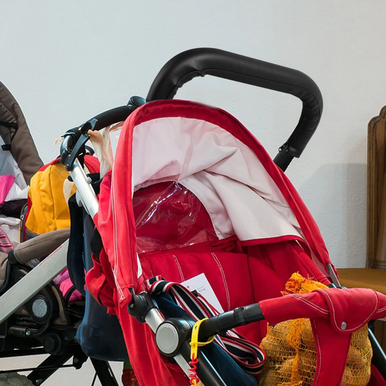 Stroller Handlebar PU Cover Foldable Zipper Closure Easy Install Protective Baby Stroller Handle Sleeve Replacement Grip