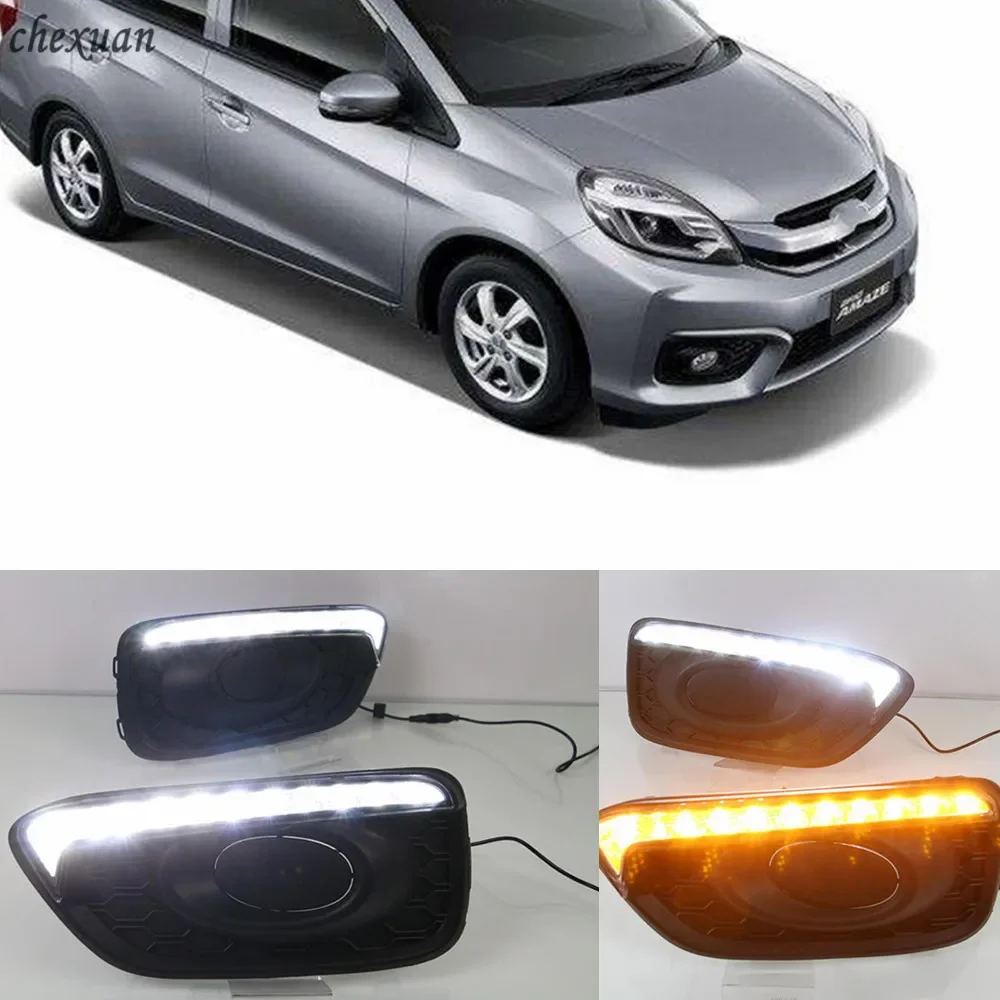 New！ CSCSNL 1 set DRL Driving Daytime Running Light with yellow turnning signal fog lamp LED  Accessories For Honda Brio 2016 20