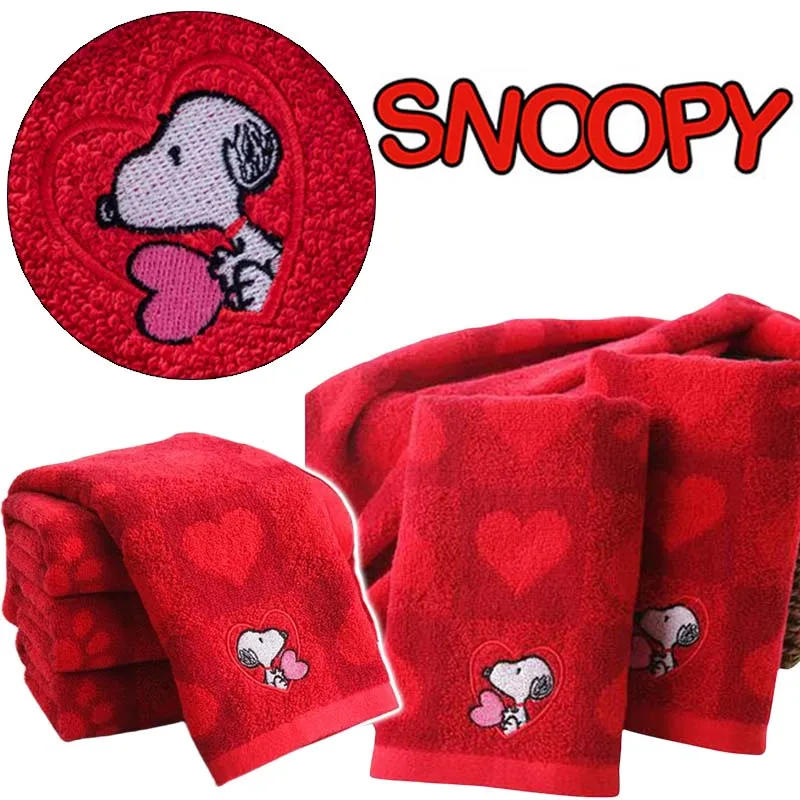 74x34cm Snoopy Cotton Towel China Red Towel Adults Children Hand Embroidered Luxury Hand Face Bathroom Towel Soft Comfortable