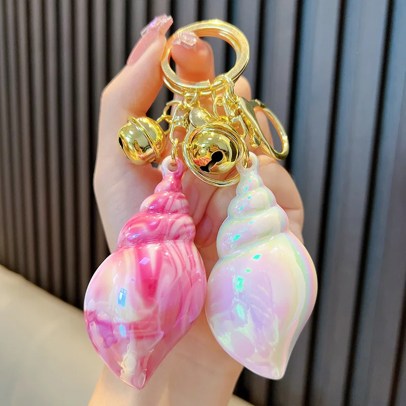 Cartoon Electroplate Multicolour Conch Key Chain Cute Plated Color Dazzling Milky White Conch Keychain Seaside Vacation Keyring