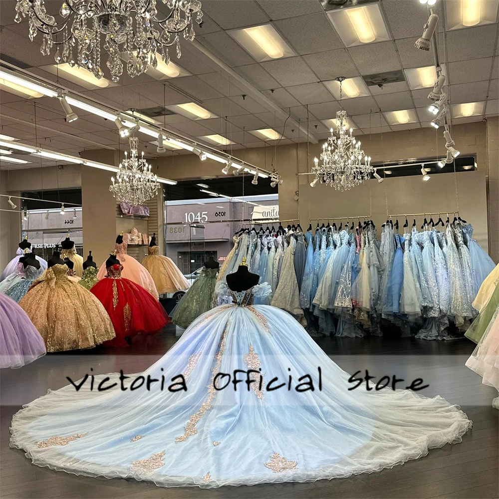 Princess Light Blue Off The Shoulder Lace Applique Quinceanera Dresses 2024 Princess Sweet 15 Years Girl Birthday Customized