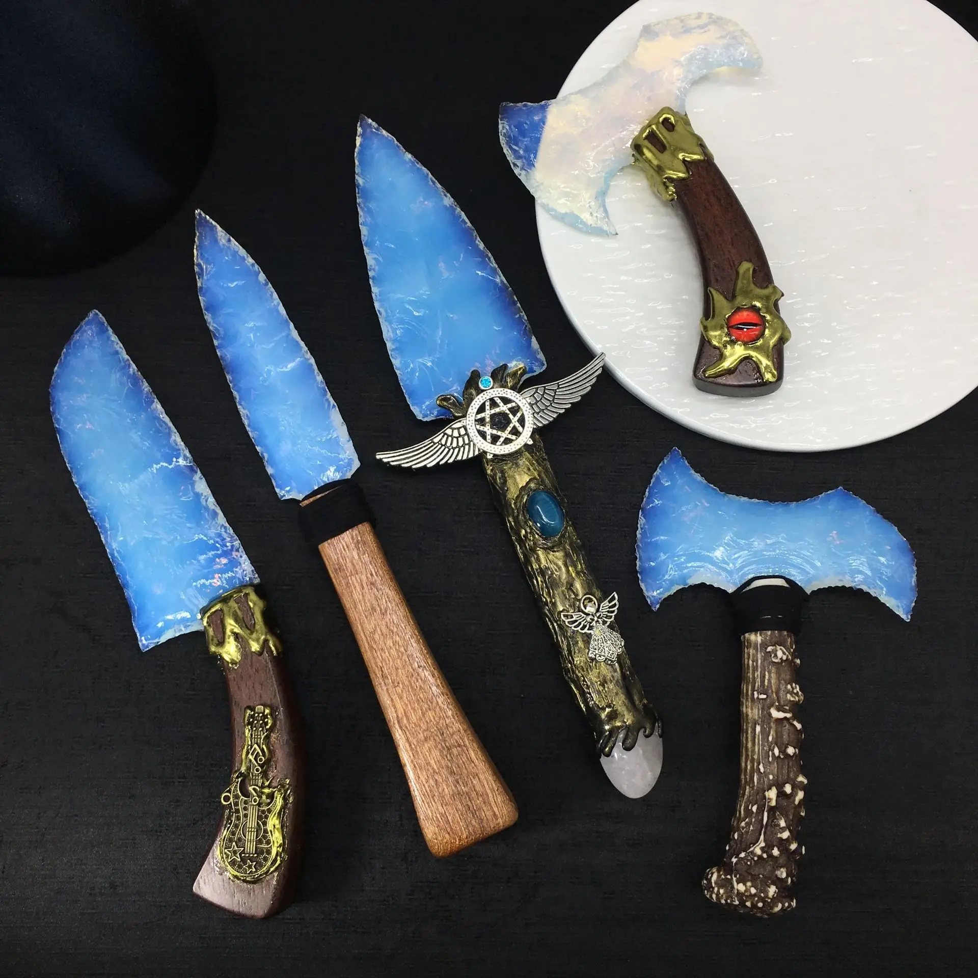 Go Game Peripheral High-Quality Obsidian Weapons Swords Crystal Handcrafted Artifacts Desktop Collectible Ornament Boy Toy Gift