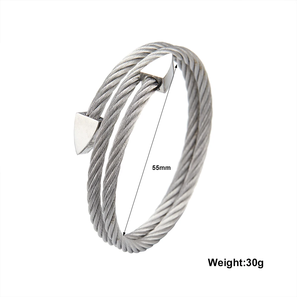316L Stainless Steel 18K Gold Plated Double Twisted Wire Open Cuff Bangle Pyramid Tip Bracelet Minimal Fashion Jewelry For Women