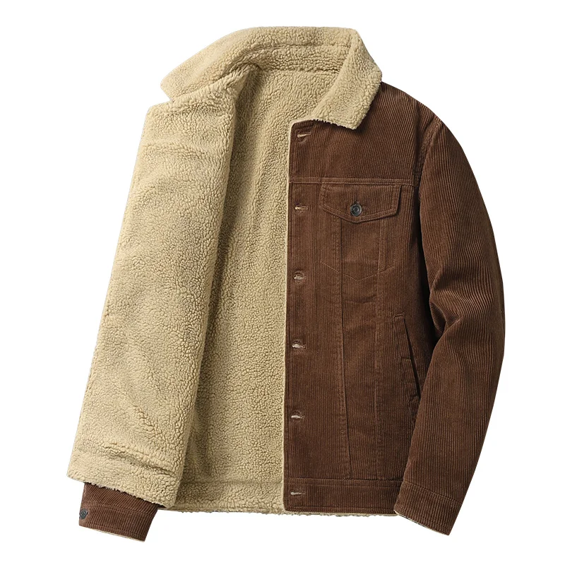 

Corduroy Fleece Thicken Men Winter Coat Stand Collar Oversize Parkas Korean Style Male Padded Coat Warm Jackets 2023 A128