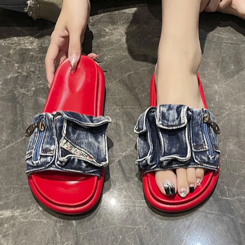 New Women Slippers Cowboy Beach Open Toe Sandals Flats Walking Shoes Summer Sling Back Slippers Fashion Outdoor Slides Women