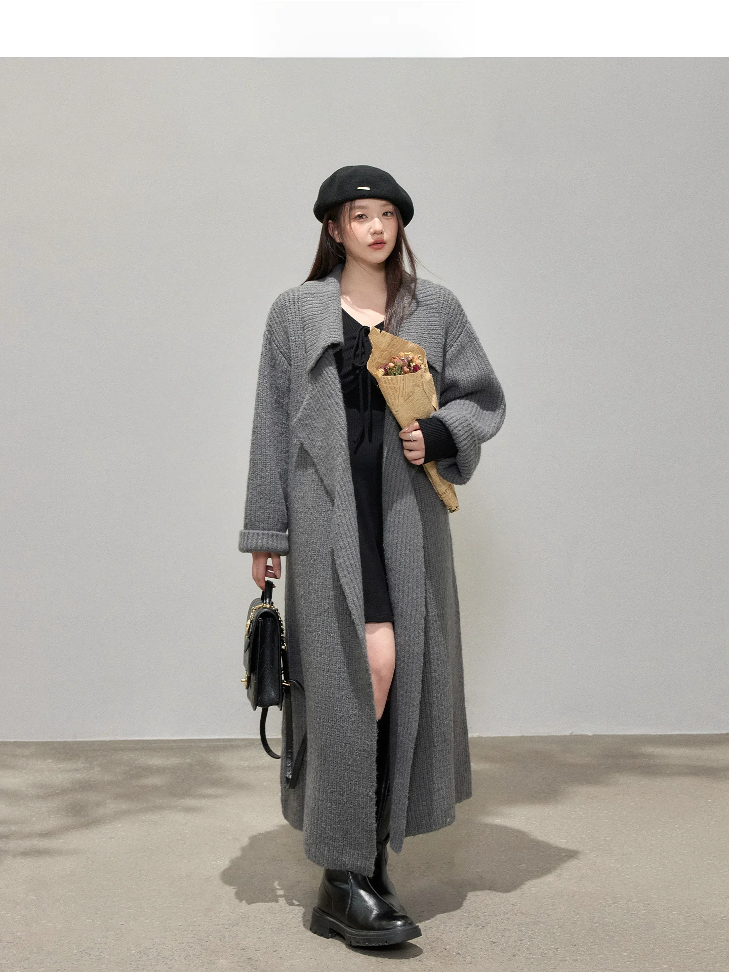 

Long Sleeve Knitted Sweater Women's Loose Fit Grey Knitwear Casual Style Commute Friendly Fashionable Lengthened Outerwear