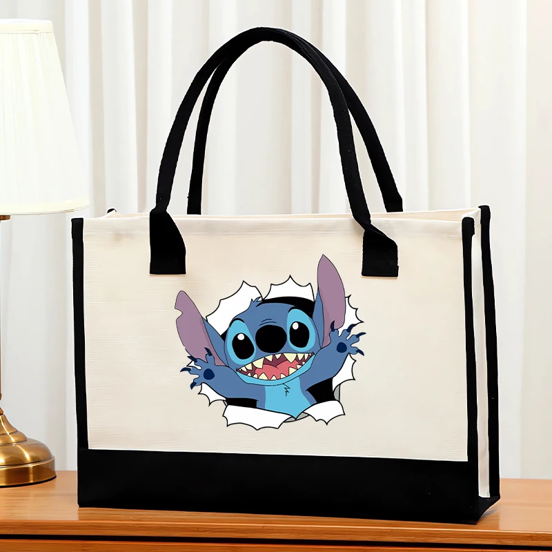 Cute Stitch Tote Bag Disney Cartoon Figure Print Handbag Large Capacity Storage Bag Fashion Accessories Waterproof Shopping Bag